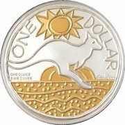 1 Dollar - Elizabeth II 4th Portrait - Silver Kangaroo; Gilded - Ken Done, Australia, 2009 reverse image