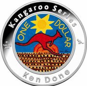 1 Dollar - Elizabeth II 4th Portrait - Silver Kangaroo; Coloured - Ken Done, Australia, 2009 reverse image