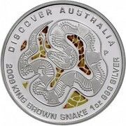 1 Dollar - Elizabeth II 4th Portrait - King Brown Snake Dreaming, Australia, 2009 reverse image