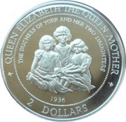 2 Dollars - Elizabeth II 1936-Queen Mother and Children, Cook Islands, 1997 reverse image