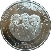 2 Dollars - Elizabeth II 1980 Family Portrait, Cook Islands, 1997 reverse image