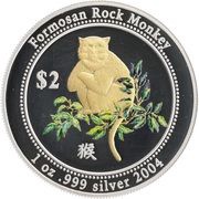 2 Dollars - Elizabeth II Formosa Rock Monkey, Cook Islands, 2004 reverse image