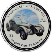 2 Dollars - Elizabeth II Bugatti Type 57 Atlantic, Cook Islands, 2006 reverse image