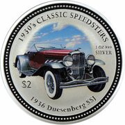 2 Dollars - Elizabeth II 1936 Duesenberg SSJ, Cook Islands, 2006 reverse image