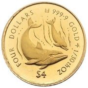 4 Dollars - Elizabeth II Dolphins, Cook Islands, 1995 reverse image