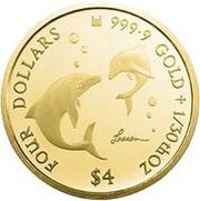 4 Dollars - Elizabeth II Dolphins, Cook Islands, 2019 reverse image