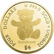 4 Dollars - Elizabeth II Teddy Bear, Cook Islands, 2019 reverse image
