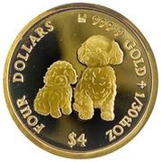 4 Dollars - Elizabeth II Poodle, Cook Islands, 2020 reverse image