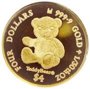 4 Dollars - Elizabeth II Teddy Bear, Cook Islands, 2020 reverse image