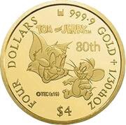4 Dollars - Elizabeth II Tom and Jerry, Cook Islands, 2020 reverse image