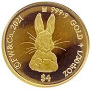 4 Dollars - Elizabeth II Peter Rabbit, Cook Islands, 2021 reverse image