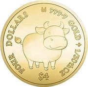 4 Dollars - Elizabeth II Cow, Cook Islands, 2021 reverse image