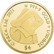 4 Dollars - Elizabeth II Paddington Bear, Cook Islands, 2021 reverse image