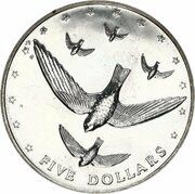 5 Dollars - Elizabeth II Atiu Swiftlet, Cook Islands, 1977 reverse image