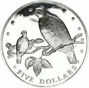 5 Dollars - Elizabeth II Rarotongan Fruit Doves, Cook Islands, 1979 reverse image