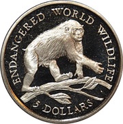 5 Dollars - Elizabeth II Chimpanzee, Cook Islands, 1990 reverse image
