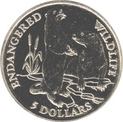 5 Dollars - Elizabeth II Otters, Cook Islands, 1991 reverse image