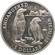 5 Dollars - Elizabeth II Penguins, Cook Islands, 1991 reverse image