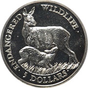 5 Dollars - Elizabeth II White-tailed deer, Cook Islands, 1991 reverse image