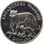5 Dollars - Elizabeth II Cougar and cub, Cook Islands, 1991 reverse image