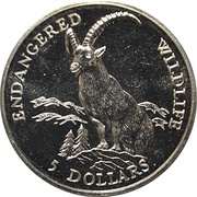 5 Dollars - Elizabeth II Alpine Ibex, Cook Islands, 1991 reverse image