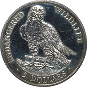 5 Dollars - Elizabeth II Peregrine falcon, Cook Islands, 1991 reverse image