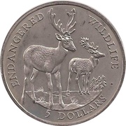 5 Dollars - Elizabeth II Deer, Cook Islands, 1991 reverse image