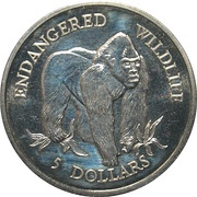 5 Dollars - Elizabeth II Lowland Gorilla, Cook Islands, 1992 reverse image