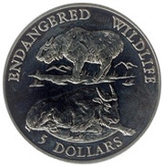 5 Dollars - Elizabeth II Takin, Cook Islands, 1992 reverse image