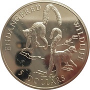 5 Dollars - Elizabeth II Lemur, Cook Islands, 1992 reverse image