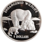 5 Dollars - Elizabeth II Polar Bears, Cook Islands, 1996 reverse image