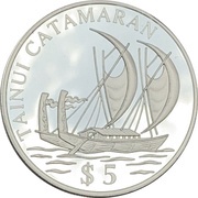 5 Dollars - Elizabeth II Tainui Catamaran, Cook Islands, 1996 reverse image