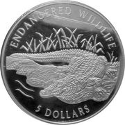 5 Dollars - Elizabeth II African Slender-Snouted Crocodile, Cook Islands, 1996 reverse image