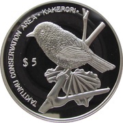 5 Dollars - Elizabeth II Kakerori Bird, Cook Islands, 1999 reverse image