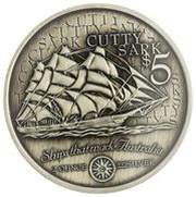 5 Dollars - Elizabeth II Cutty Sark, Cook Islands, 1999 reverse image