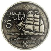 5 Dollars - Elizabeth II Scottish Bard, Cook Islands, 1999 reverse image