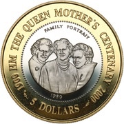 5 Dollars - Elizabeth II Queen Mother's 100th Birthday, Cook Islands, 2000 reverse image