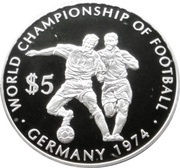 5 Dollars - Elizabeth II 10th Football World Champion 1974 Germany, Cook Islands, 2003 reverse image
