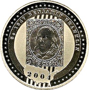 5 Dollars - Elizabeth II Benjamin Franklin Stamp, Cook Islands, 2004 reverse image