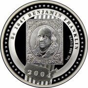 5 Dollars - Elizabeth II Benjamin Franklin Stamp, Cook Islands, 2004 reverse image