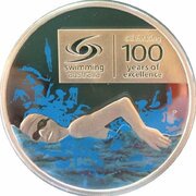 1 Dollar - Elizabeth II 4th Portrait - 100 Yrs Swimming Excellence - Silver Proof, Australia, 2009 reverse image