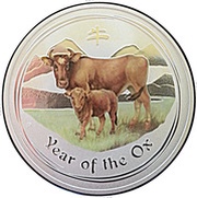 1 Dollar - Elizabeth II 4th Portrait - Year of the Ox - Silver Colourised reverse image