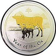 1 Dollar - Elizabeth II 4th Portrait - Year of the Ox - Silver Gilded reverse image