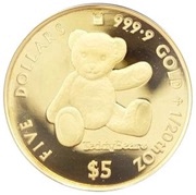 5 Dollars - Elizabeth II Teddy Bear, Cook Islands, 2012 reverse image