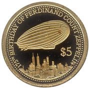 5 Dollars - Elizabeth II Zeppelin, Cook Islands, 2013 reverse image