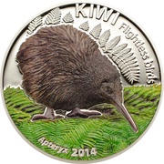 5 Dollars - Elizabeth II Kiwi; Coloured, Cook Islands, 2014 reverse image