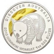 1 Dollar - Elizabeth II 4th Portrait - Common Wombat Dreaming, Australia, 2010 reverse image