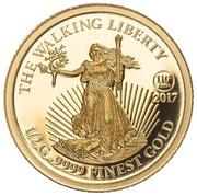 5 Dollars - Elizabeth II Walking Liberty, Cook Islands, 2017 reverse image