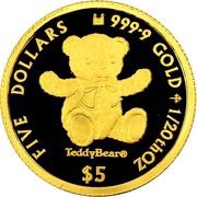 5 Dollars - Elizabeth II Teddy Bear, Cook Islands, 2019 reverse image