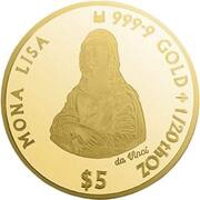 5 Dollars - Elizabeth II Mona Lisa, Cook Islands, 2019 reverse image